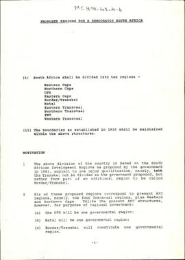 Proposed Regions for a Democratic South Africa