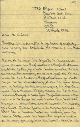 Letter from Impala Mines to CODESA re: Bophuthatswana Government