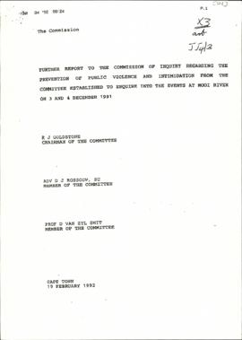 Further Report to the Commission of Inquiry regarding the prevention of Public Violence and Intim...