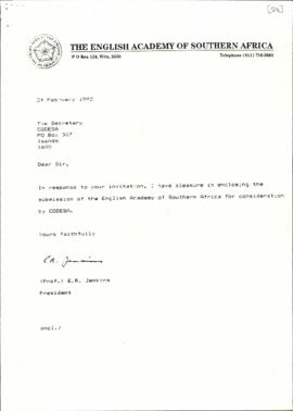 Correspondence between ER Jenkins of The English Academy of Southern Africa and Murphy Morobe re:...