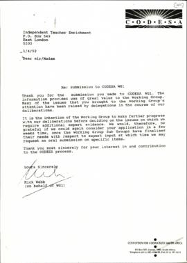 Acknowledgement of submission received from Independent Teacher Enrichment
