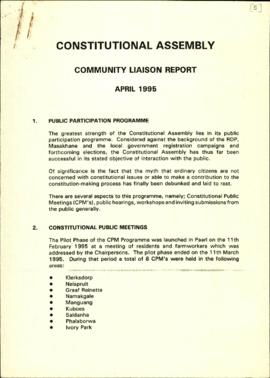 Constitutional Assembly Community Liaison Report April 1995
