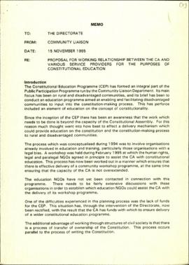 Memo 15 November 1995. Re: Proposal for working relationship between the CA and various service p...