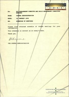 To all Management Committee and Daily Management Committee members re: Schedule of Codesa meetings