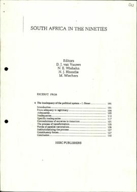 HSRC Publishers, DJ van Vuuren, NE Wiehahn, NJ Rhoodie, M Wiechers (editors): South Africa in the...