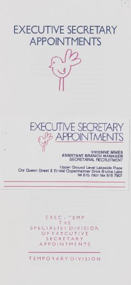 Brochure and Business Cards from Executive Secretary Appointments