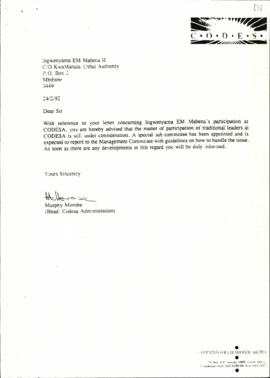 Ingwenyama EM Mabena II (attached is a letter from Chief Mabena regarding application to particip...