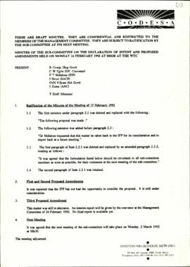 Draft Minutes of the Sub-Committee on the Declaration of Intent and proposed amendments held on M...