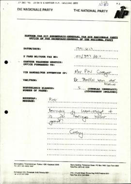 National Party re: Changes in names of advisers and support staff of the party