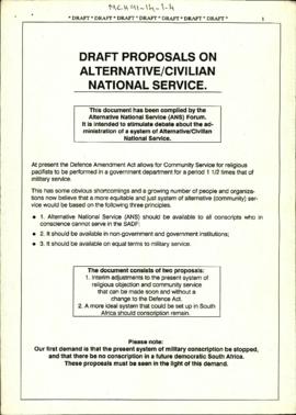 Draft Proposals on Alternative/Civilian National Service [and related documents]