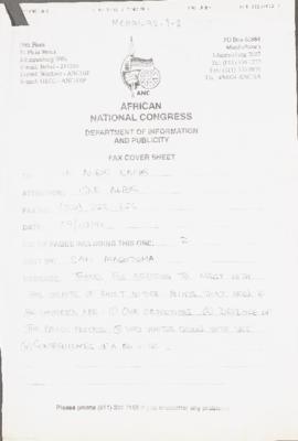 Facsimile correspondence addressed to various African National Congress constitutional committee ...