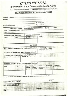 Claim Forms for Transport and Subsistence