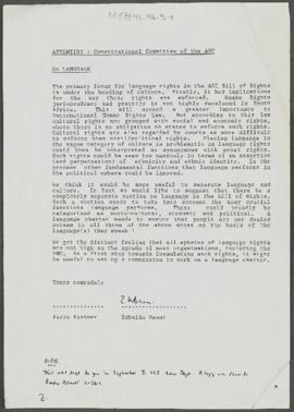 Attention: Constitutional Committee of the ANC: On Language