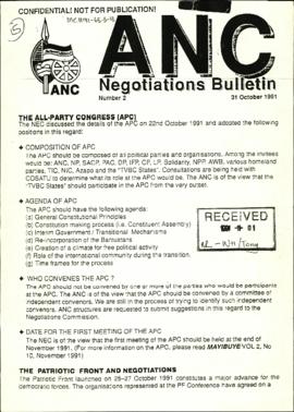 ANC Negotiations Bulletin Number 2