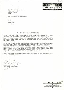 Acknowledgement of submission received from Broadcast Interest Group