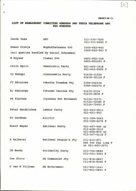 List of Management committee members and their telephone and fax numbers as well as address list