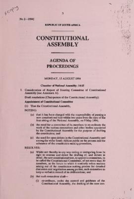 Republic of South Africa: Constitutional Assembly Agenda of Proceedings