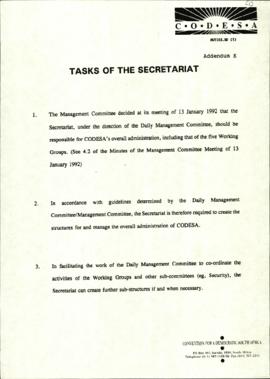 Addendum E – Tasks of the Secretariat