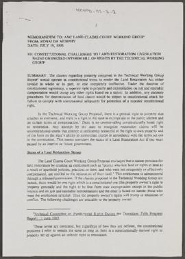 Re: Constitutional Challenges to Land Restoration Legislation Based on Proposed Interim Bill of R...