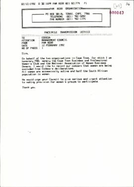 Fax to Management Committee from Pam Herr organization