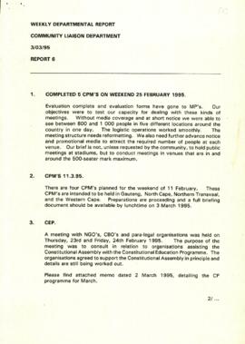Community Liaison Department: Weekly Department Report; Report 6