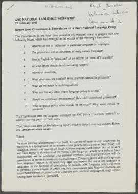 ANC National Language Workshop 27 February 1993: Report from Commission 2: Formulation of a Draft...