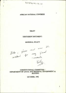 African National Congress Draft Discussion Document: Regional Policy