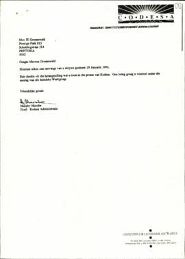 Correspondence between Mr M Morobe and Mrs JE Groenewald re: a new flag for the New South Africa