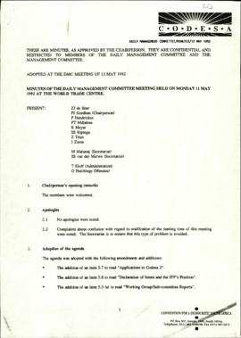Minutes of meeting on 11 May adopted at the meeting