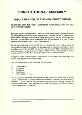 Popularisation of the New Constitution: Proposal for the post adoption popularisation of the New ...