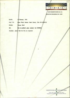 Fax to Susan Ward from T Eloff. Fax to Charles Reyneke from T Elof