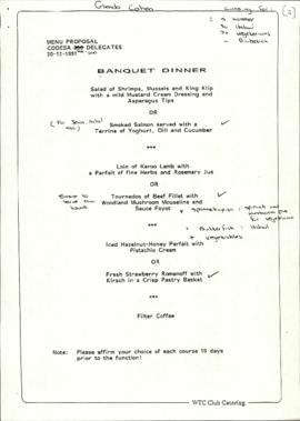 Two hand-amended copies of menu proposals