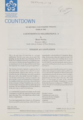 Countdown: Quarterly Countdown Twenty March 1992: Countdown to Negotiations - 4