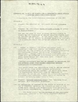 Comments on a Bill of Rights for a Democratic South Africa - Working Draft for Consultation