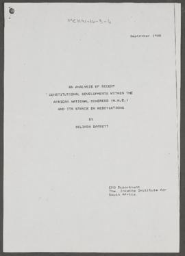 An Analysis of Recent Constitutional Developments with the African National Congress (A.N.C.) and...