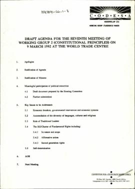 Draft Agenda for the Seventh Meeting of Working Group 2 (Constitutional Principles) on 9 March 19...