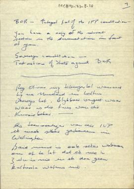 Handwritten note on IFP submission to the Bill of Rights