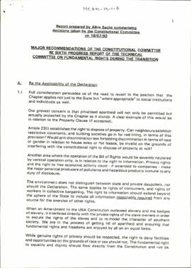 Major Recommendations of the Constitutional Committee Re Sixth Progress of the Technical Committe...