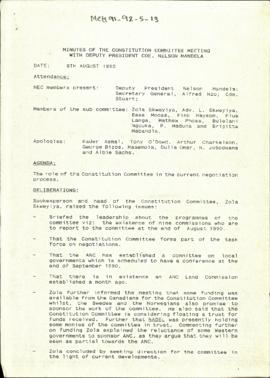 Minutes of the Constitution Committee Meeting with Deputy President Cde, Nelson Mandela