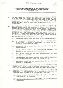 Mechanism for Drawing up of the Constitution: A Note for the Working to be held on 28 November 1991