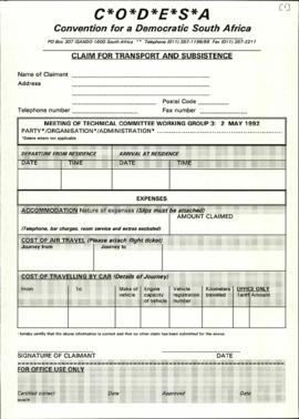 Claim Forms for Transport and Subsistence