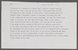 A transcription of a tape-recorded version of a speech delivered by Adv. A. Sachs at a meeting ca...