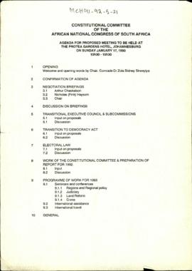 Constitutional Committee of the African National Congress of South Africa: Agenda for Proposed Me...