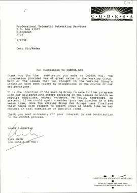 Acknowledgement of submission received from Professional Telematic Networking Services