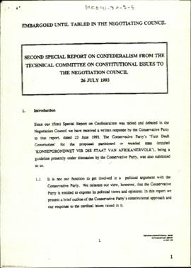 Second Special Report on Confederalism from the Technical Committee on Constitutional Issues to T...