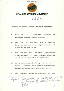 Proposal for Central, Regional and Local Government