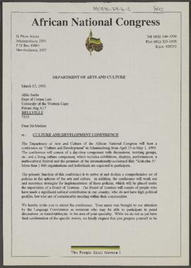 re: Culture and Development Conference [and related documents]