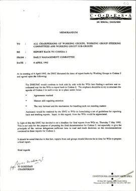 Memorandum to all Chairperson's re: report to CODESA