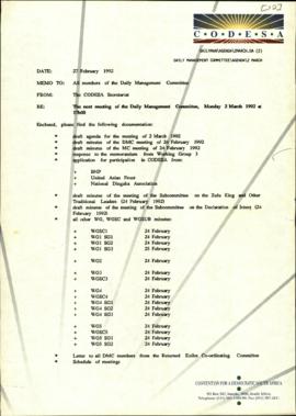 Correspondence between DMC members and Administration. Includes fax from Theuns Eloff with draft ...