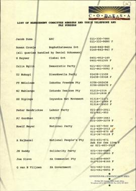 List of Management Committee members and their fax numbers